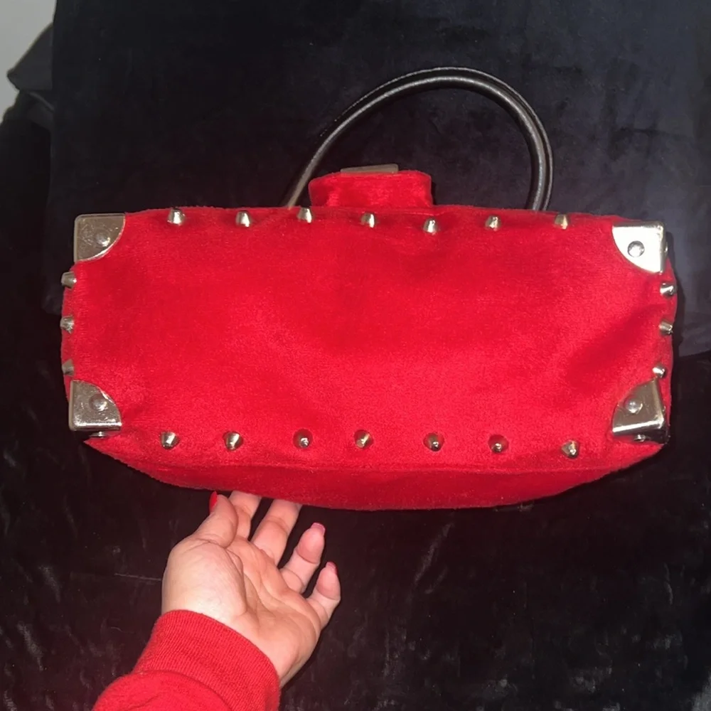 Vintage Lux de Ville Red velvet like Studded Weekender - Picture 14 of 17